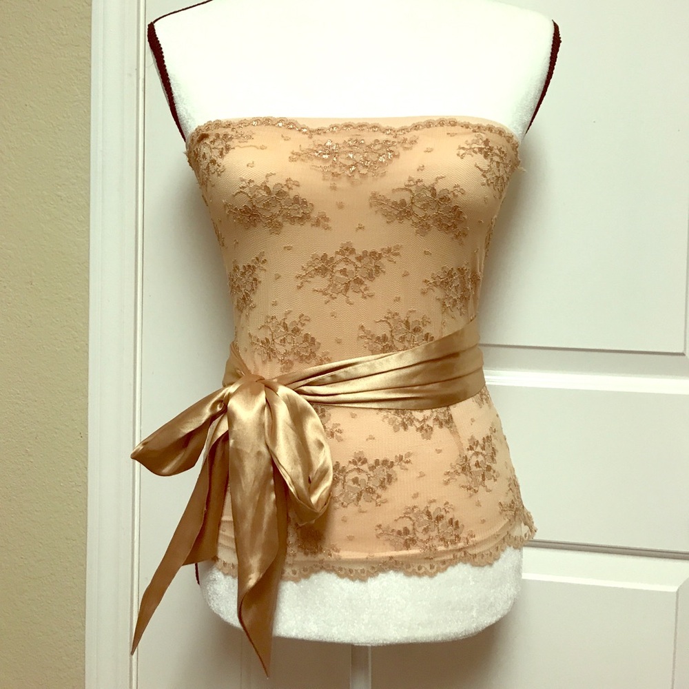 The Limited Tan Lace Strapless Top
